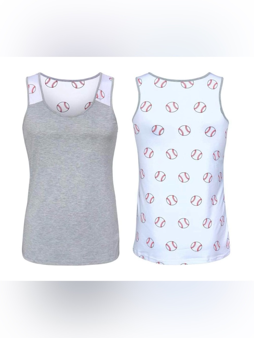 Baseball Print Tank Top - Grey & White
